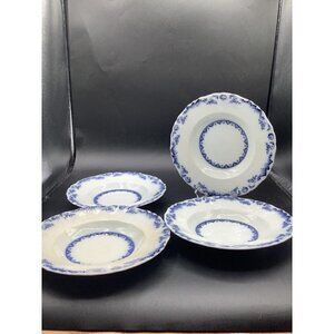4 1890 Antique Flow Blue 9”  Luncheon Plates, Acantha  J&G Meakin ENGLAND